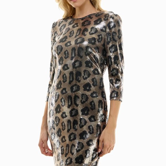 Nicole Miller Lizzie Sequin Sheath Midi Dress. Leopard Brown. Size 8. NWT! - Picture 4 of 11